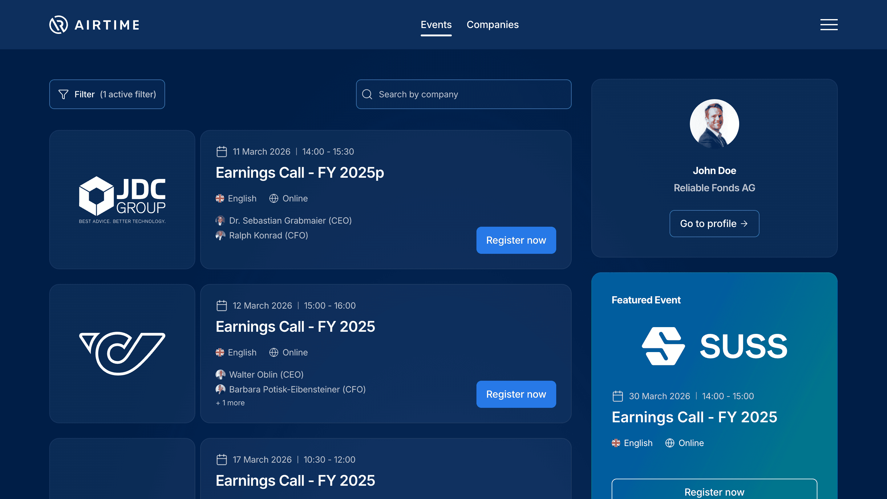 AIRTIME Investor Relations platform screenshot
